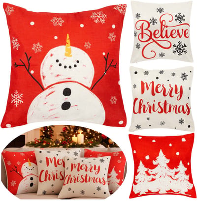 Springos Sierkussenhoes | Kussenhoes | Kussensloop | Woonaccessoires | 40 x 40 cm | 4 Stuks | Kerstpatronen | Rood/Wit