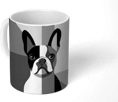 Mok - Koffiemok - Buldog - Zwart - Abstract - Vlakken - Mokken - 350 ML - Beker - Koffiemokken - Theemok