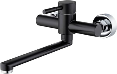 VIN® Keukenkraan Wandmontage - Wandkraan Keuken 360 Graden Draaibaar - Wandkraan Bovenuitloop Roestvrijstaal - Wandkraan Onderuitloop - Muurkraan Keuken Koud en Warm - Zwart