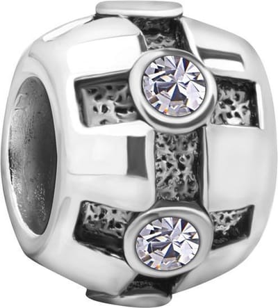Quiges - 925 - Zilveren - Bedels -Sterling zilver - Beads - Kruis Patroon met Zirkonia Kraal Charm - Geschikt – voor - alle bekende merken - Armband Z465