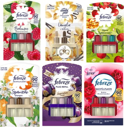 Ambi Pur / Febreze 3Volution - Bodengee beerenbluten - Vanille & magnolie -Alpen Apfelstrudel - Rubin Blumenzauber -Spanische Orangen -Sugarplum - voordeelverpakking 6x 20ml