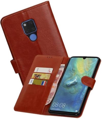 Zakelijke Book Case Telefoonhoesje Geschikt voor de Huawei Mate 20 X - Portemonnee Hoesje - Pasjeshouder Wallet Case - Bruin
