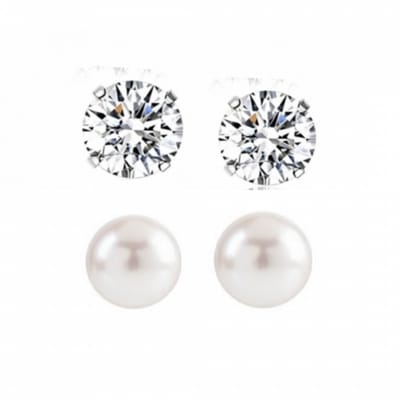 2 Paar-Allergievrij Oorbellen-Strass-Synthetische Parel- 6 mm- wit- Charme Bijoux