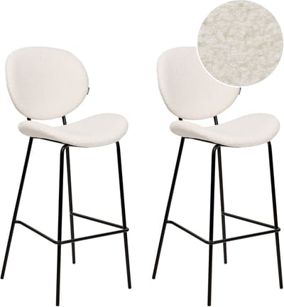 LUANA - Barkruk set van 2 - Wit - Bouclé