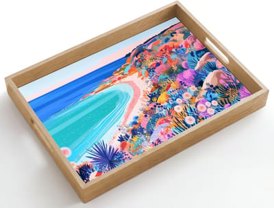 Dienblad hout 50x35 cm - Schootdienblad - Bloemenweide - Zee - Zomers - Borrelplank rechthoek - Plateau dienbladen