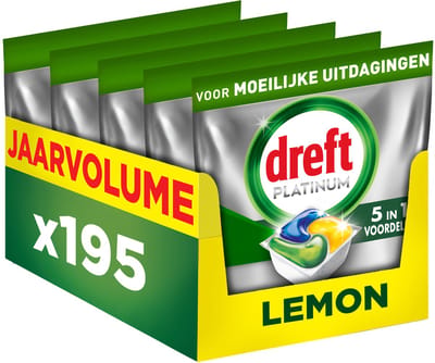 Dreft Platinum Vaatwascapsules Citroen - Moeilijke Uitdagingen - Vettig Filter - 5 x 39 stuks