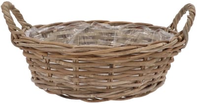 DK Design Plantenmand/aardappelmand tafelmodel - Ivy - met handvatten - rotan - B25 x H13 cm - binnen/buiten