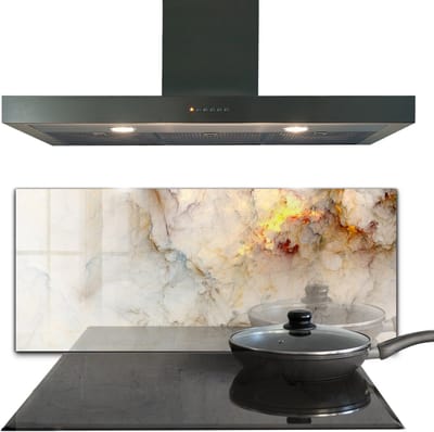 Tulup Achterwand Keuken - Abstract marmer Spatscherm Keuken - 125 x 50 cm - Beige Glazen Achterwand Keuken - Abstract Spatplaat Keuken - Kookplaatachterwanden - Kookplaat achterwand
