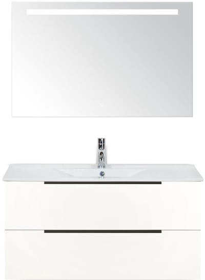 Seville Badmeubelset 100 cm - Wit Hoogglans Edge Greep - Wastafel Enjoy met Sence Spiegel