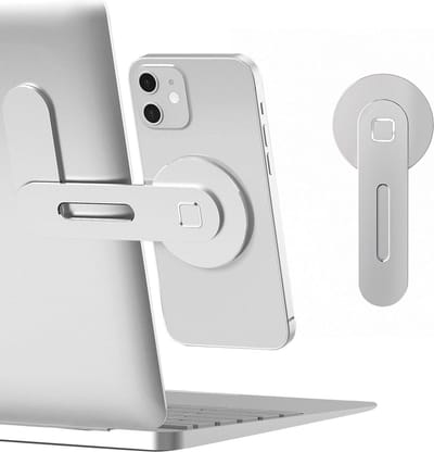 Verstelbare Laptopstandaard met Magnetische Telefoonhouder – Draagbare en Opvouwbare Aluminium Monitor Clip