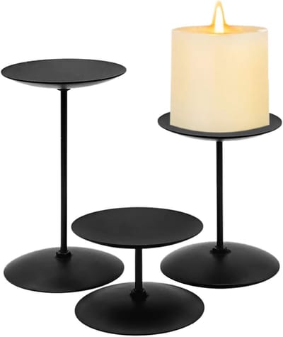 Candle Holder Set van 3 - Zwart Metalen Kaarsenstandaard voor Tafeldecoratie, Bruiloften en Feestdagen (H: 5cm/10cm/15cm)