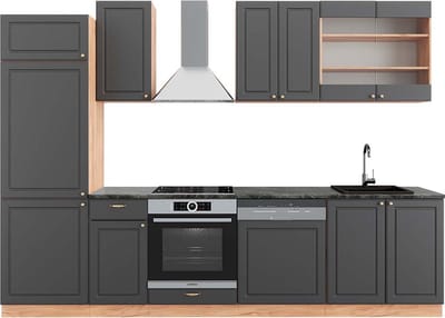 Vicco Fame-Line Complete keukeneenheid – 300 cm, WB Antraciet Antraciet Landhuis/Goud Kraft Eik