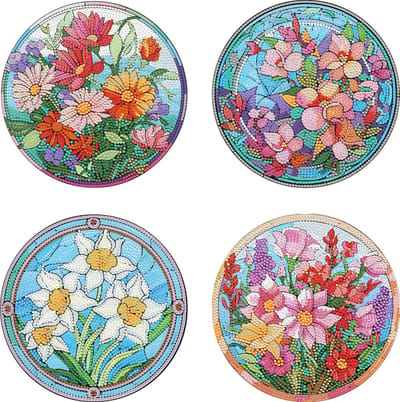 XL onderzetters - 03 - Bloemen - set van 4 - Diamond painting - compleet pakket - Diamond painting by Wietske