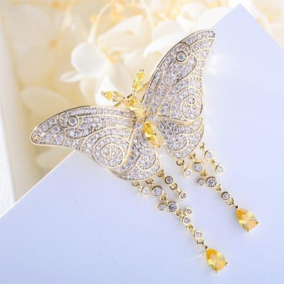 Koperen Dames Licht Luxe Broche Mode Kwast Vlinder Broche Sieraden Cadeau Kledingaccessoires white