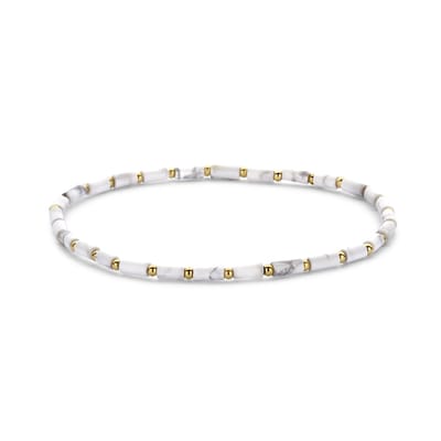 CO88 Collection 8CB-90923 Stalen Armband - Dames - kralen - 17,8 cm - Staal - Wit - Howlite Stone - 2,3 mm - Goudkleurig