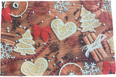 Placemat - bedrukt - Kerst - Bruin - Oranje - Kaneel en Kerstkoekjes - 30 x 45 cm