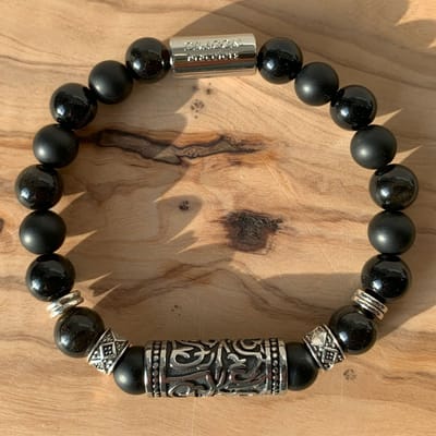 Dragon Bracelets Viking - Heren Armband - Mat Zwart en Gold Obsidian - Natuursteen