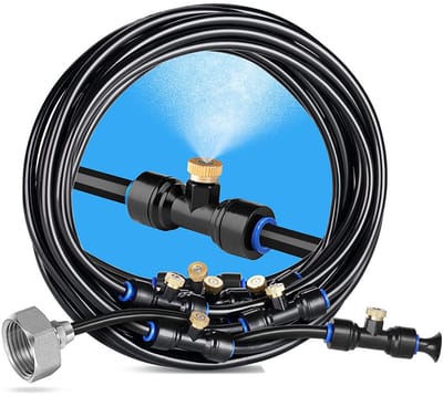Irrigatiesysteem tuin - 19 FT (6M) - 7 messing mistsproeiers - messing adapter (3/4") - Bewateringssysteem voor buitenverneveling voor patio achtertuin tuin kas