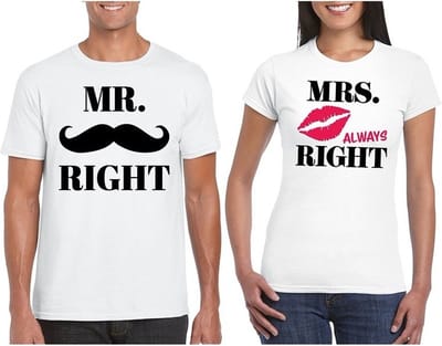 Mr. Right & Mrs. Always Right koppel t-shirts wit maat L