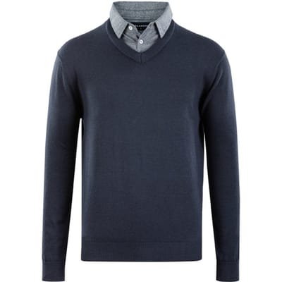 Milanoro - Herenpullover met overhemdkraag - Navy - L