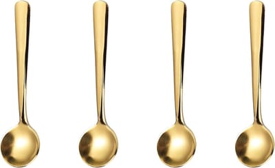 4-delige set roestvrijstalen mini lepels, 3,5 inch kleine ronde lepels, voor desserts, suiker, ijs, roeren van thee, bestek keukenlepelset (goud, 9CM)-Stijl 1