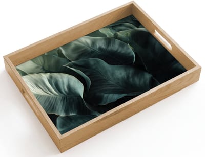 Dienblad hout 40x30 cm - Schootdienblad - Groen - Bladeren - Glad - Nerven - Borrelplank rechthoek - Plateau dienbladen