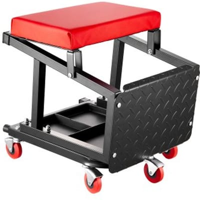 VEVOR Monteur Kruk Garagestoel Werkstoel Werkplaatskruk (draagvermogen 136 kg) met wielen, 360° draaibare werkplaatskruk met gereedschapsopslag, opstapkruk voor garage, werkplaats, autoreparatie