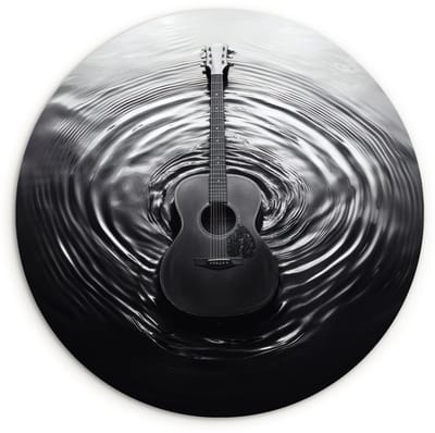 WallCircle® Wandcirkel 120x120 cm - Muurcirkel Gitaar - Hout - Water - Muurdecoratie woonkamer - Wanddecoratie slaapkamer - Kamer decoratie accessoires - Ronde schilderijen XXL