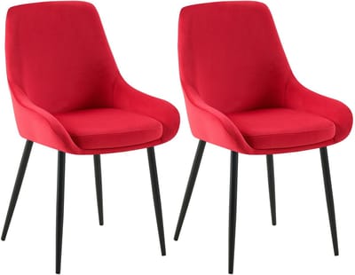 CLP Elmira Set van 2 eetkamerstoelen - Klassiek - Met rugleuning - Met armleuning - Met rugleuning - Velvet - zwart/rood