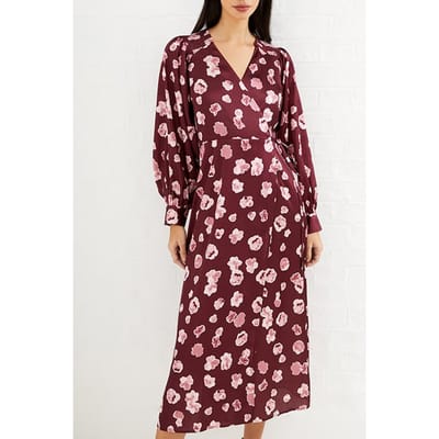French Connection Bronwen Aleeya Satin Ls Dress Brown Maat: 10 | Midi Jurken Outlet | Dames | Bruin