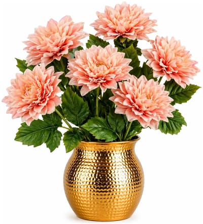 Mica Decorations Kunstbloem Dahlia Artistic - 6x - H74 cm - oranje/roze - kunststof - stelen kunstbloemen - boeket - bloemetjes