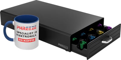 Phreeze - Capsulehouder - Geschikt voor Nespresso en Vertuo - Koffiecups Houder - 24 Vakjes - Cuphouder - Met Lade - Zwart