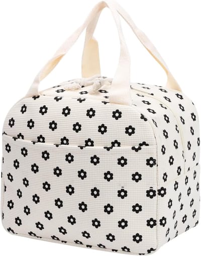 Lunchtas - Geïsoleerde tas - Herbruikbaar - Lekvrije koeltas - Geschikt voor volwassenen en kinderen - Lunchboxtas voor werk - school - BBQ en picknick - Beige met bloemen