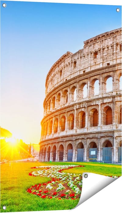 Gards Tuinposter Colosseum bij Zonsopgang in Rome, Itali� - 60x90 cm - Tuindoek - Tuindecoratie - Wanddecoratie buiten - Tuinschilderij