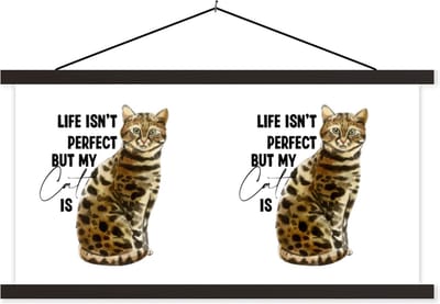 Posterhanger incl. Poster 60x30 cm - Schoolplaat - Katten - Life isn't perfect but my cat is - Spreuken - Quotes - Textielposter - Zwarte latten