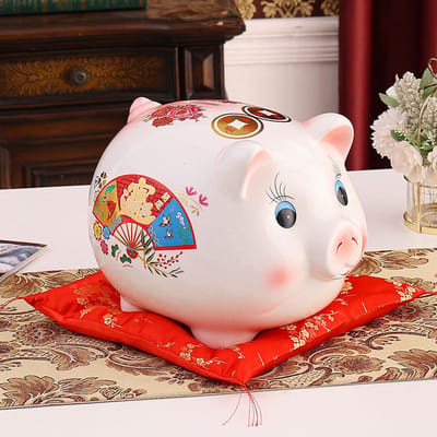 Decopatent - Chinese Spaarvarken Spaarpot - China Geluks Spaarpot Keramiek - Chinees Style Afm 17 x 14 x 12 cm - Spaarpot varken voor volwassenen en kleine kinderen - Cadeau - Geluksbrenger - Kleur: China Style