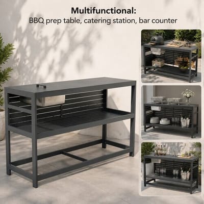 Terrabeta tuinmeubilair, aluminium buitenkeuken-werktafel met roestvrijstalen ijsemmer