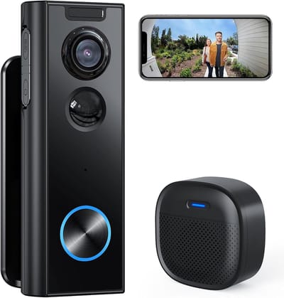 Draadloze Videodeurbel Camera met 1080P HD, Nachtzicht, PIR Bewegingsdetectie, 2-Weg Audio - Werkt met Alexa en Google Home