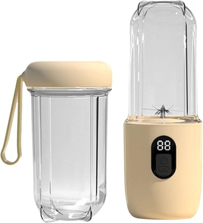 Draagbare blender - smoothie blender to go voor shakes en vers fruit - 16 messen, USB oplaadbaar - beige - 8,5 x 8,5 x 28,5 cm - ABS voor thuis, werk en onderweg