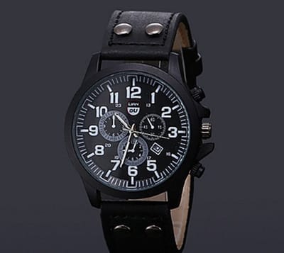 Herenhorloge Liandu Design met leren band (zwart)