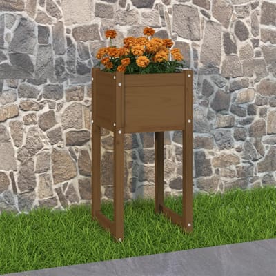 vidaXL - Plantenbak - 40x40x81 - cm - massief - grenenhout - honingbruin