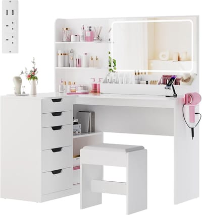 Make Up Tafel met Spiegel - Kaptafel voor Meisjes - Hollywood Spiegel met Verlichting - Ladeblok