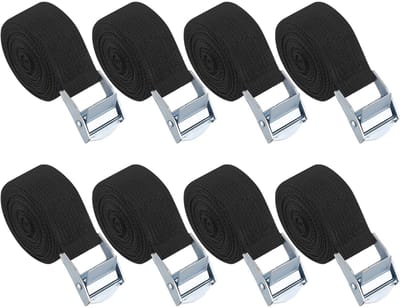 LIVIA HOME- Spanbanden 2 meter - 8 Stuks - Verstelbare Zwarte Beveiligingsriemen - Snelspanriemen met Klemmen - Duurzaam Polyester - Metalen Gespen - Sjorbanden