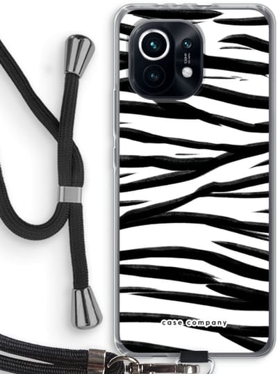 Case Company® - Hoesje met koord geschikt voor Xiaomi Mi 11 hoesje met Koord - Zebra pattern - Telefoonhoesje met Zwart Koord - Bescherming aan alle Kanten en Over de Schermrand