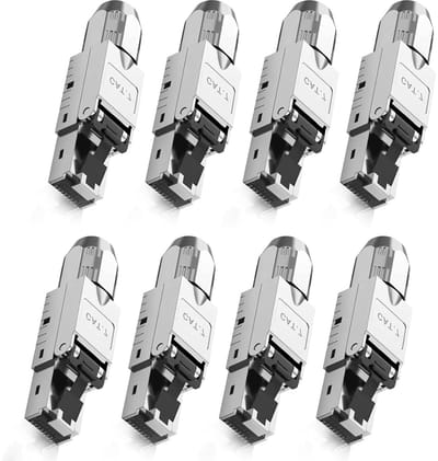8 x RJ45 Plug voor CAT 7 Netwerk, Geschikt voor Ethernet en LAN, Volledig Afgeschermd, 10 Gbit/s, Toolless LSA, AWG 22-24, Ideaal voor Installatie en Verbindingen