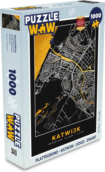 Puzzel Plattegrond - Katwijk - Goud - Zwart - Legpuzzel - Puzzel 1000 stukjes volwassenen - Stadskaart