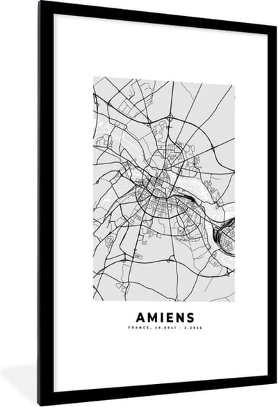 Fotolijst incl. Poster - Frankrijk - Amiens - Stadskaart - Plattegrond - Kaart - 60x90 cm - Posterlijst