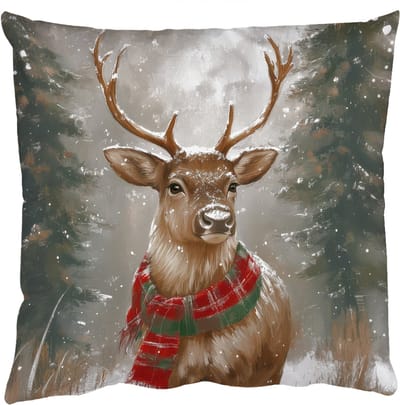 Sierkussens - Kussentjes Woonkamer - 50x50 cm - Winter - Bos - Rendier - Donker