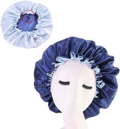 2-delige Zijde Haarmuts voor Vrouwen en Meisjes - Curly Slaapmuts in Marineblauw, One Size, Ideaal voor Haarbescherming en Comfort tijdens de Nacht