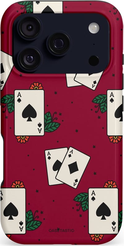 Casetastic hoesje geschikt voor Apple iPhone 17 Pro - MagSafe - Dubbellaagse bescherming - Casino Aas - Fashion Case - Bordeaux Lichtgrijs Crème Zwart